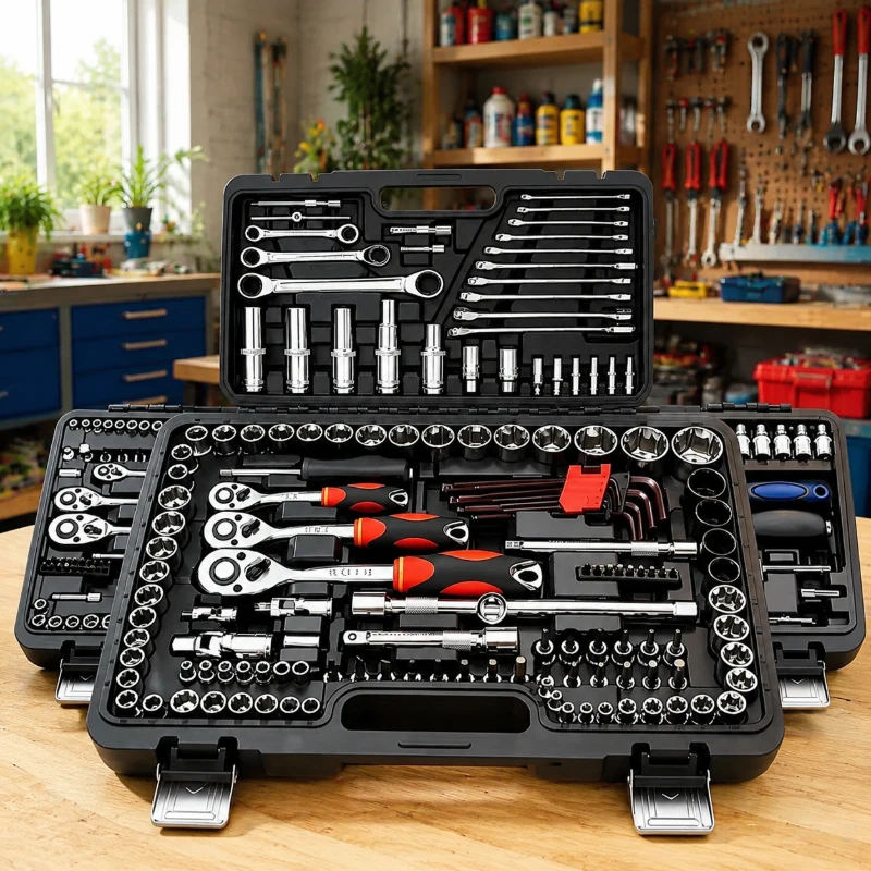 

46Pcs 1/4 Inch Socket Tool Kit, Black Ratchet Wrench Set, Portable Durable Tools for Car and Home Repairs