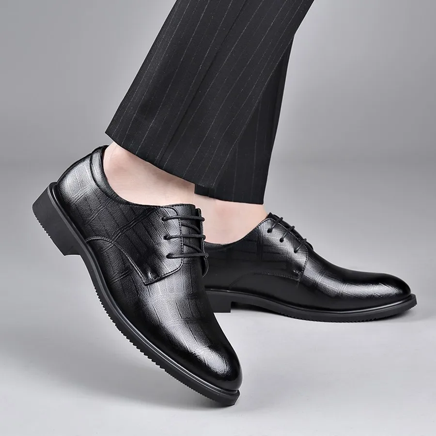 Men's Derby Dress Shoes Textured Upper Lace Up Round Toe for Weddings and Business Meetings