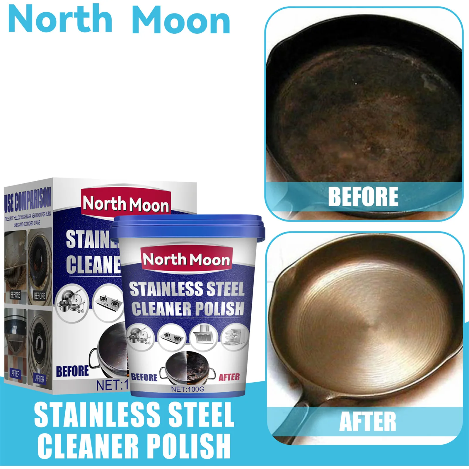 Stainless Steel Cleaner Powerful Cleaning Paste Metal Polish Paste Washing Pot Bottom Scale Strong Cream Detergent KitchenClean