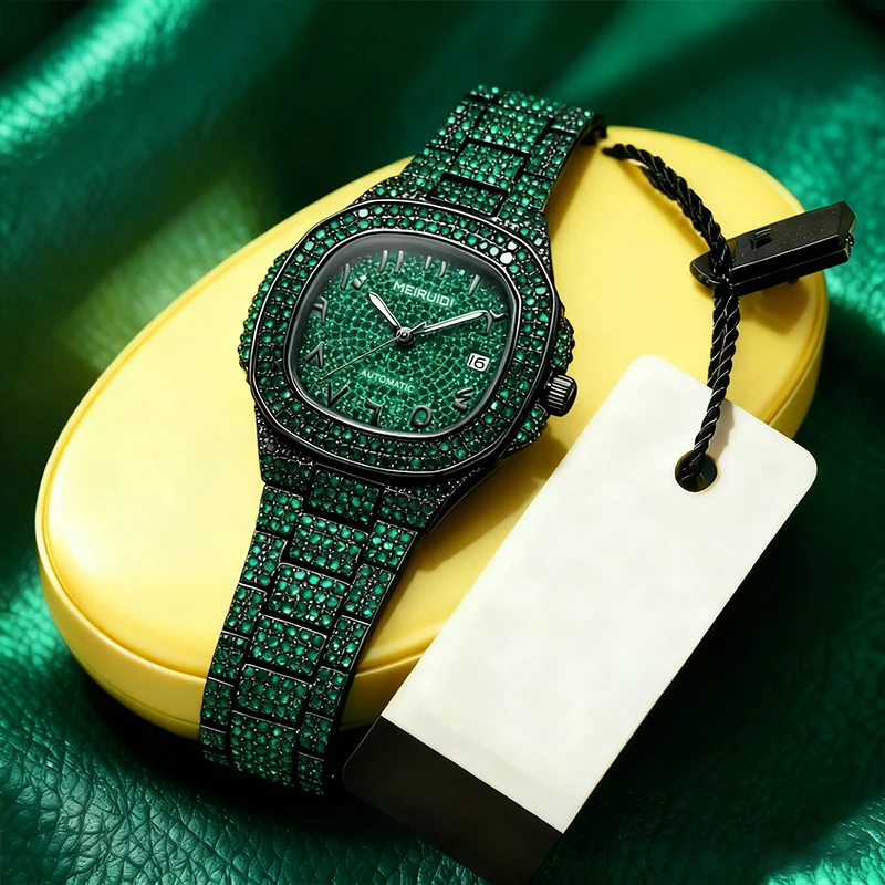 A men's green romantic style gorgeous starry sky strange digital calendar mechanical watch