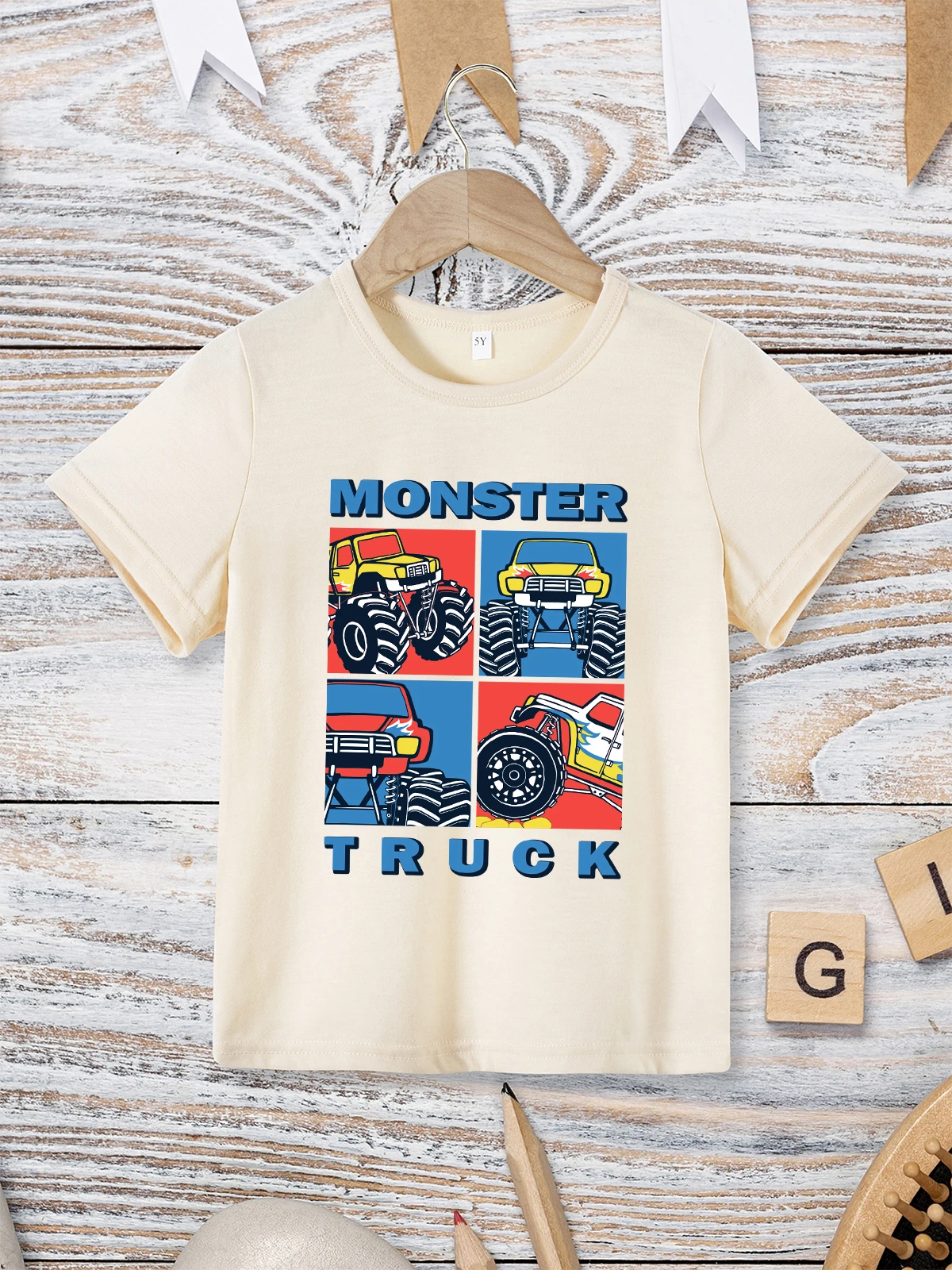 Monster Truck Trend Cool Boy T-shirt Summer Fashion Urban Streetwear 2 to 7 Year Children Shirt American Style Harajuku Clothes