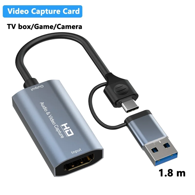 4K HDMI-Compatible to Type-C+USB Video Capture Card 1080P USB Computer Game Live Audio Video Capture Card 4K Recording