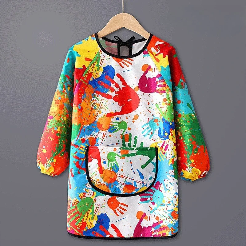 Waterproof long sleeved cover children's drawing playing sand anti dirt apron baby's eating oil proof bib lightweight easy clean