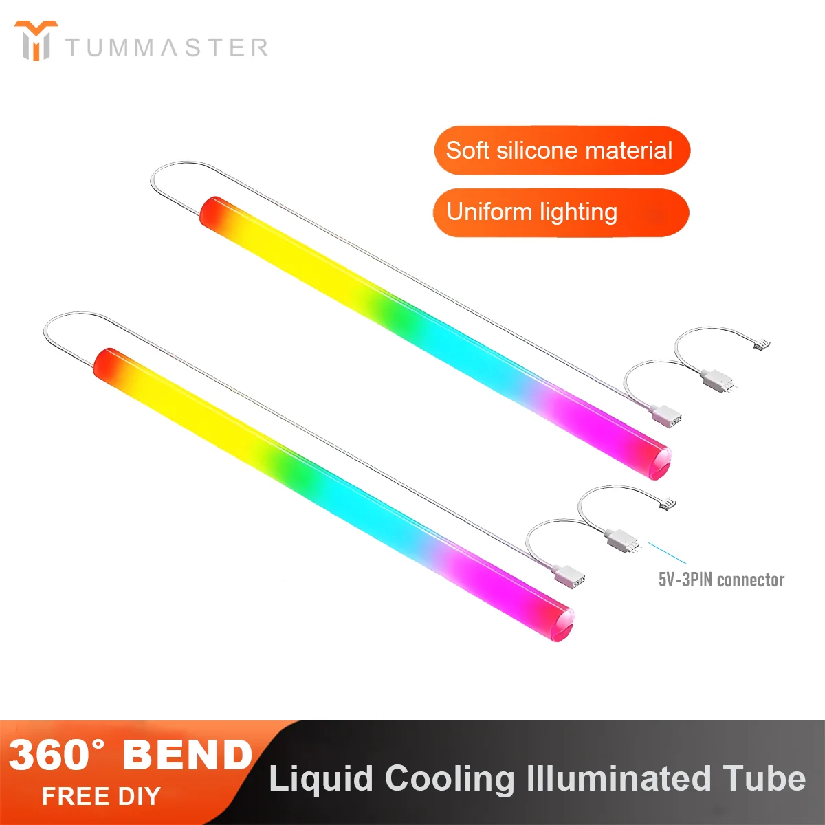 TUMMASTER ARGB Water Cooling Sleeve 5V3 Pin Soft Silicone Water Cooling Light Emitting Tube for PC Case Decoration Gaming Case