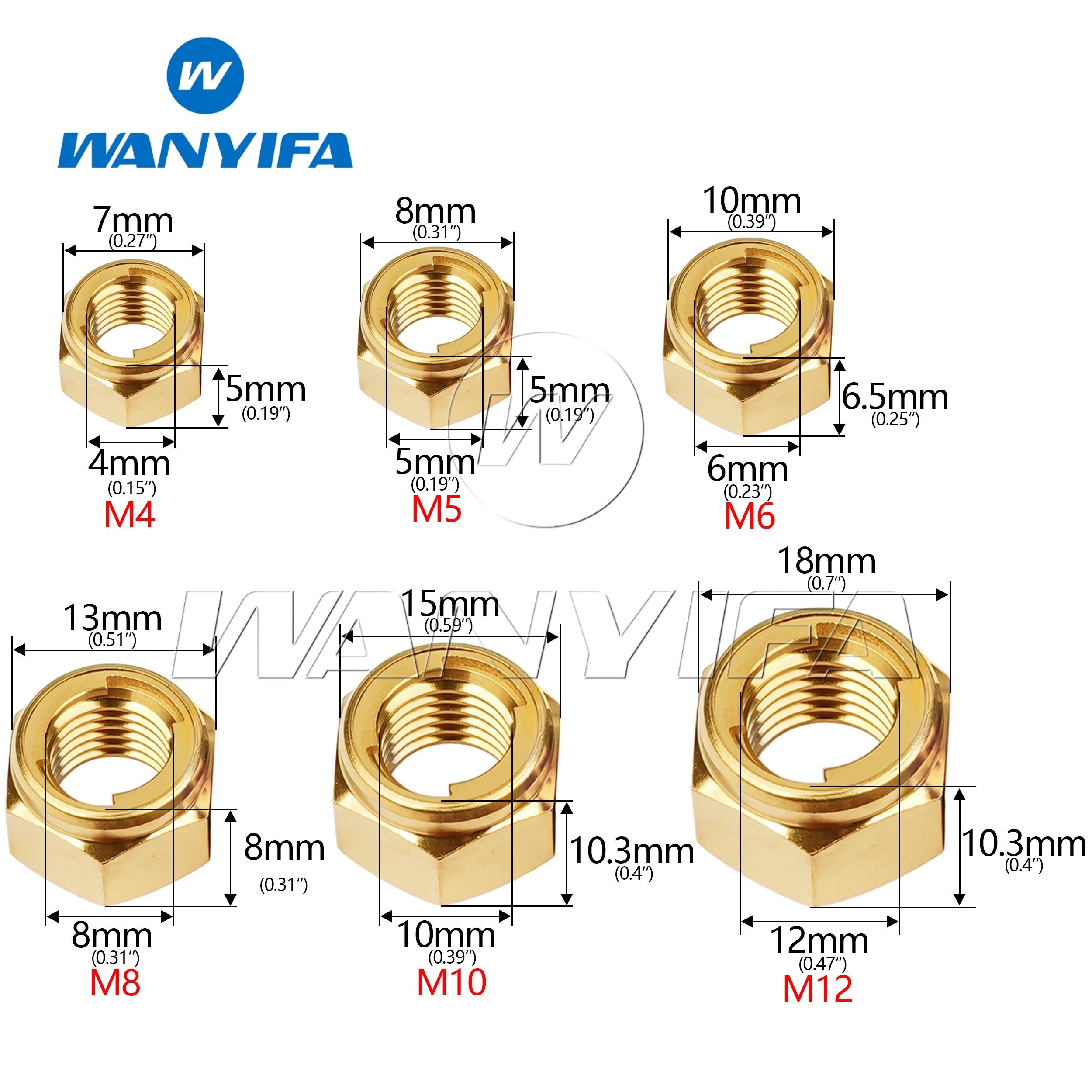 Wanyifa Titanium alloy hexagonal metal locking nut M4/M5/M6/M8/M10/M12 for Bicycle Motorcycle modification and repair