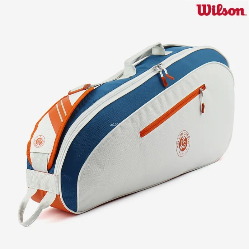 Wilson กระเป๋าเป้สะพายหลังทีม Roland Garros กระเป๋าเทนนิสสะพายไหล่คู่แบบฝรั่งเศสเปิดอเนกประสงค์ความจุขนาดใหญ่สีส้มสีฟ้าสีเทา