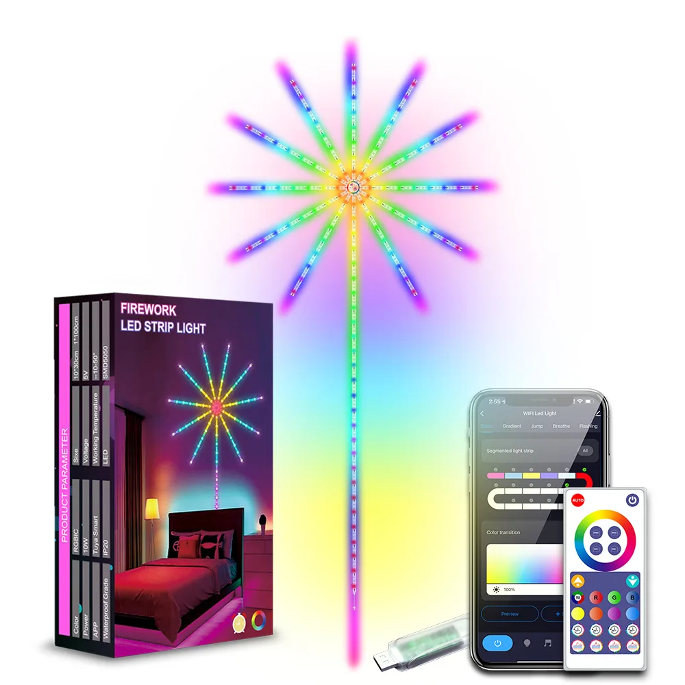 led phantom fireworks sound drums meteors exploding stars full colour light strip christmas decoration ambient light