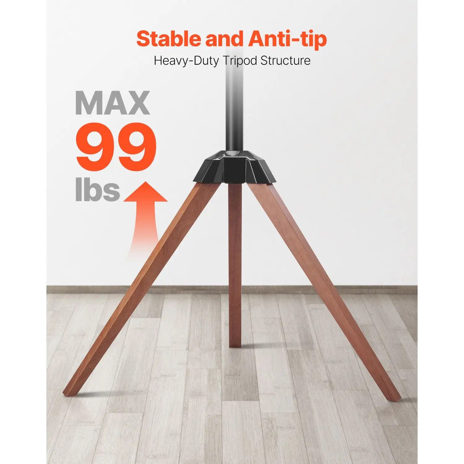Tripod Easel TV Stand, for 40-65 inch Flat Screen/Curved TVs Up to 99 lbs, 18° Left-Right Rotation Portable TV Stand with Oak Wood Legs, for Bedroom, Living Room, Studio, MAX VESA 600 x 400 mm - view 4