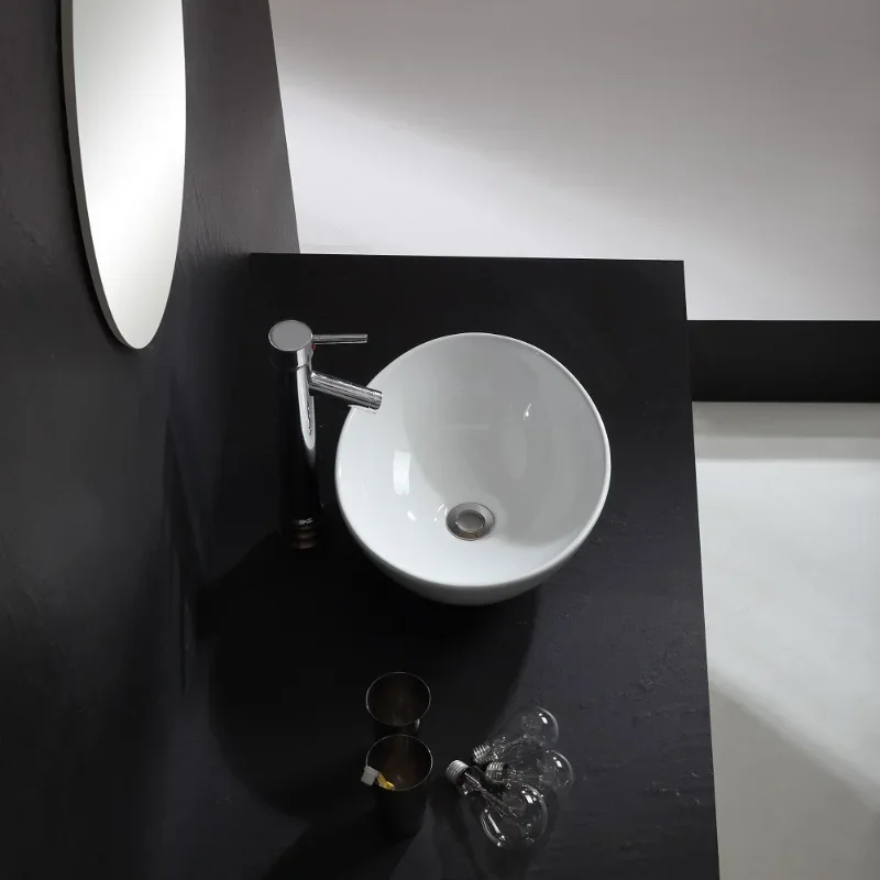 Nordic Terrazzo Ceramic Bathroom Sink, Modern White Above Counter Washbasin, Household Vessel Countertop Sink for Toilet