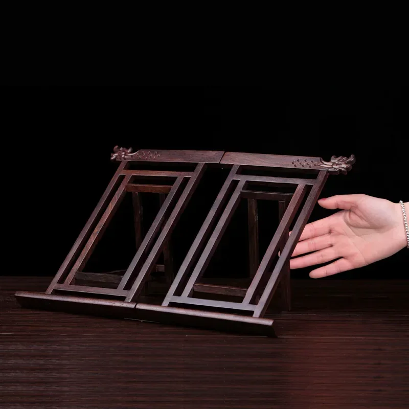 Antique Calligraphy Holder Solid Wood Scripture Stand Desktop Book Reading Rack Storage Shelf Cultural Decor Item