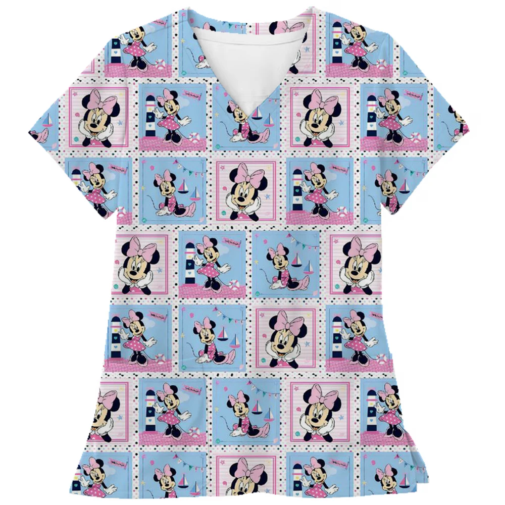 

Hospital Working Uniforms Disney Mickey Mouse print Nursing v-neck blouse Dental clinic Uniform Medical Nurse short sleeve Scrub