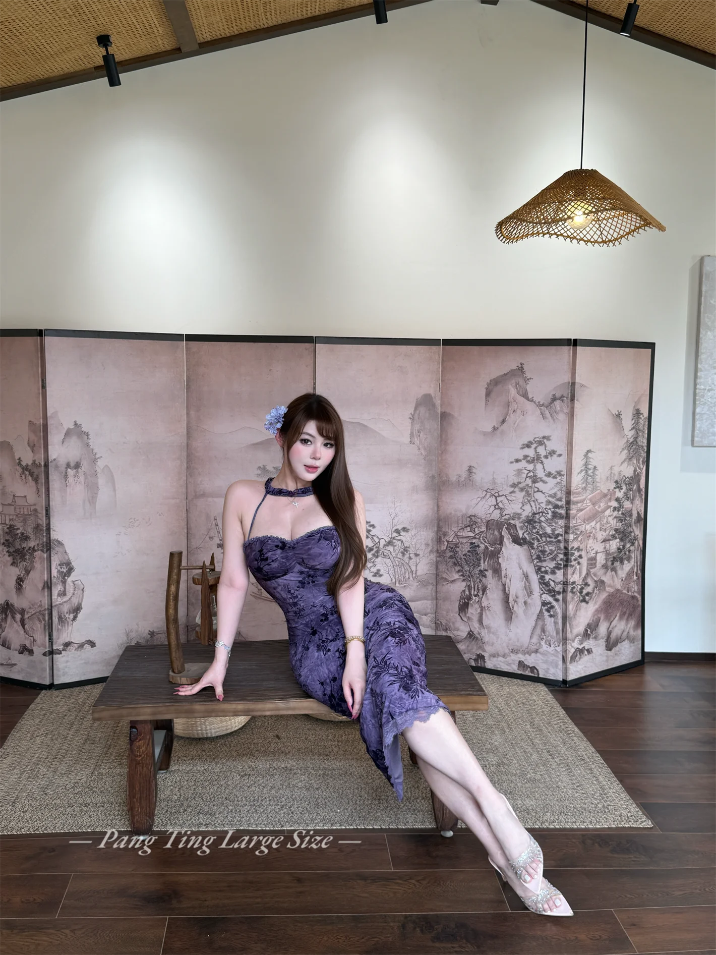 

New plus Size Elastic Chinese Style Dress Lan Zhi Yu Hua Large Floral Print Zipper Back Closure Spring Summer Women's Dress