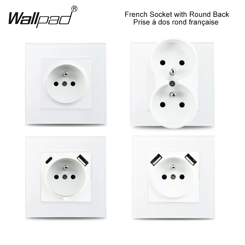 16A French Poland Belgium Standard Power Socket Fast Usb Type C Crystal Glass Panel Euro Electrical Outlet A Type-C Plug