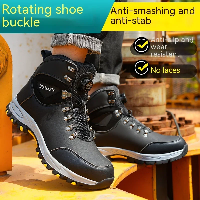 Rotary Buckle Work Boots Safety Steel Toe Shoes Men Hight Safety Shoes Brand Indestructible Shoes Puncture-Proof Work Shoes