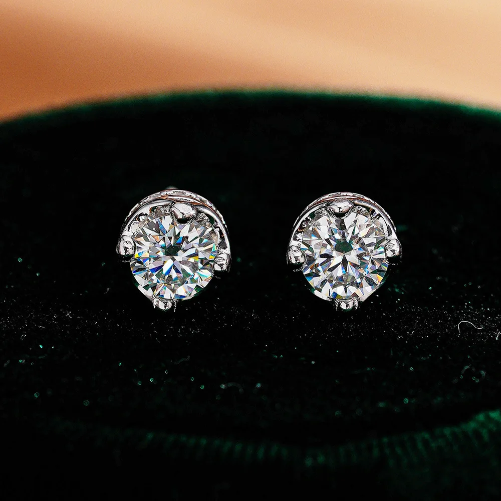 Lumira Elegant Round Crown Platinum PT950 Stud Earrings Generously Set Moissanite 18k Gold Eat Studs for Women Valentines Gift