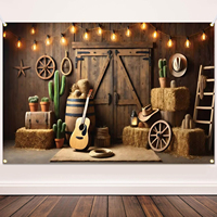 Western Party Backdrop Western Cowboy Party Decoration West Decor Wooden House Barn Photo Background for Birthday Wedding Supply