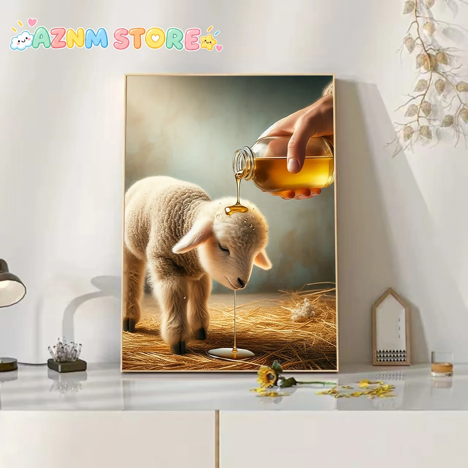 2027  1pc Frameless Canvas Painting, Vibrant and Charming Lamb Canvas Art Print - Wonderful Bible, Fun Creative Canvas Wall D
