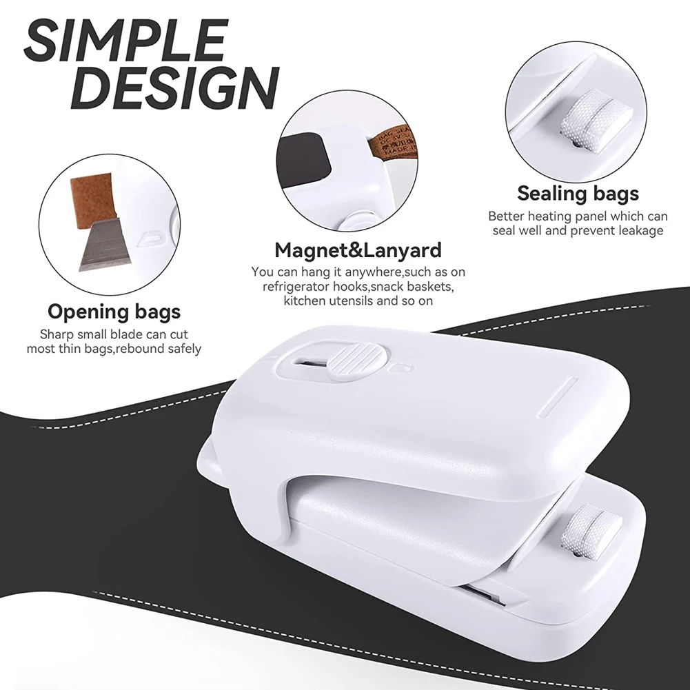เครื่องปิดผนึกถุงสูญญากาศแบบพกพาเครื่องซีลถุงความร้อนแบบ2 in 1เครื่องปิดผนึกด้วยความร้อนและเครื่องตัดพร้อมสายคล้องเครื่องปิดผนึกถุงแบบพกพา
