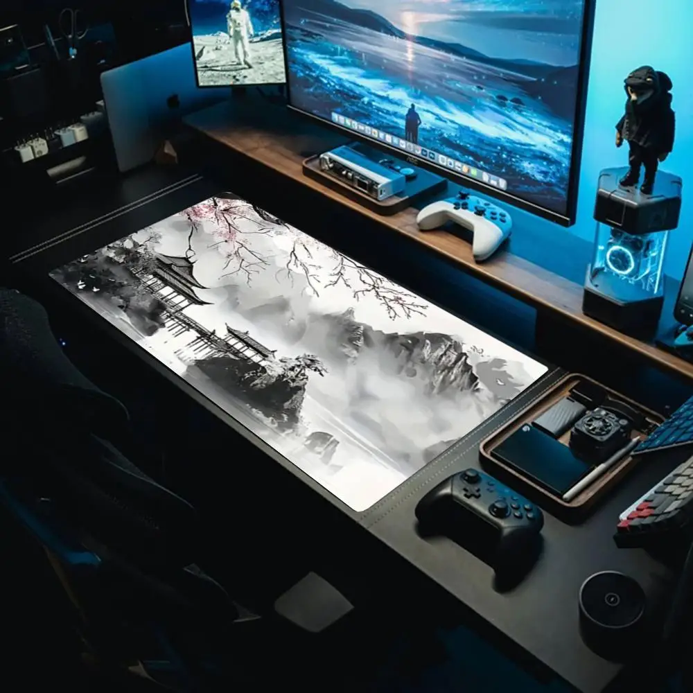 

Картина чернильного пейзажного павильона. Нескользящий моющийся коврик для мыши с резиновым дном, подходящий для работы, игр и офиса. Коврики для мыши.