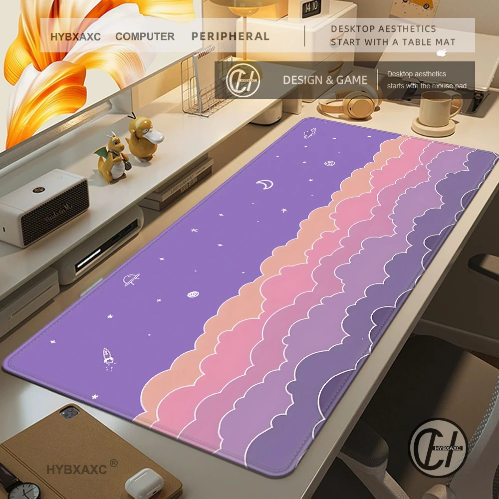 

Японский цветной художественный настольный коврик с облаками, игровой коврик для мыши, черный ковер, большой коврик для ноутбука Kawaii, компьютерные офисные коврики для мыши, 100x50 см, фиолетовые коврики