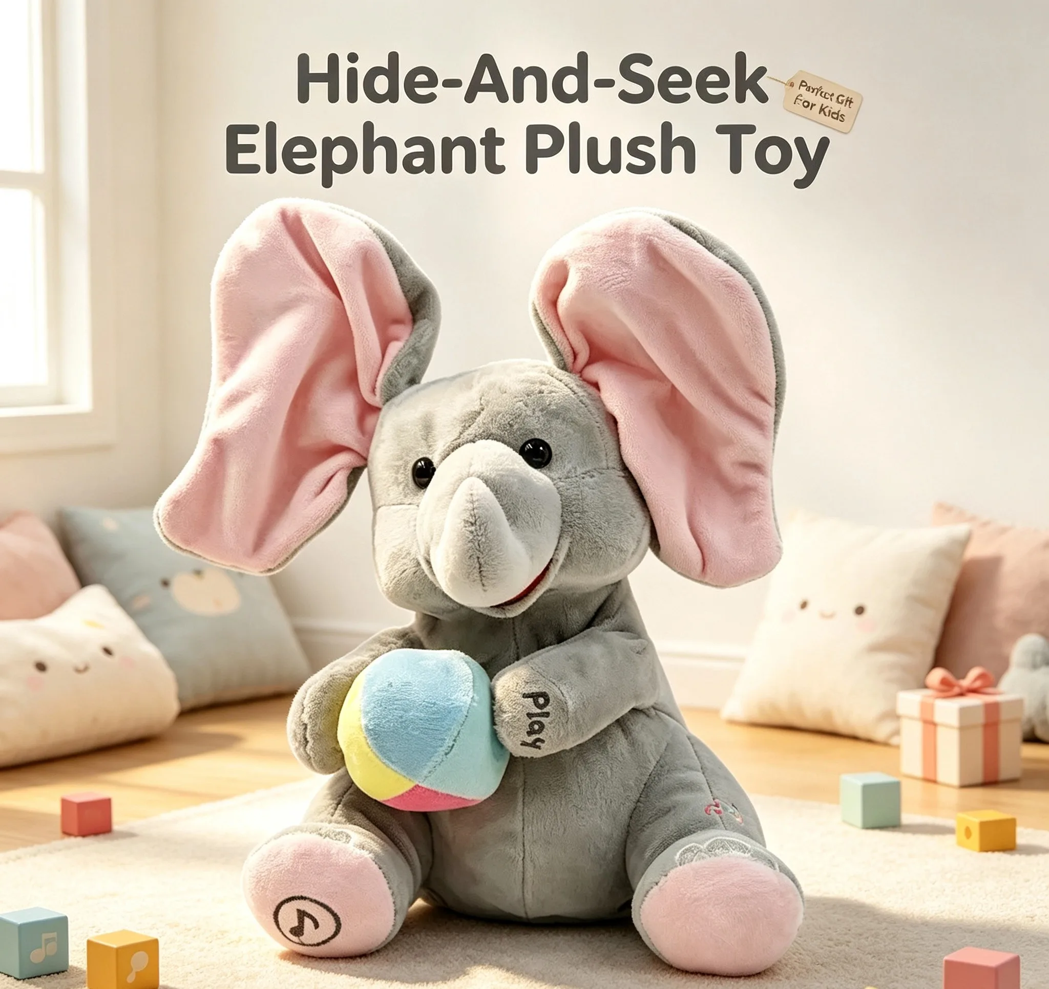 Interactive Hide-And-Seek Elephant Plush Toy Singing Musical Flapping Head Up Training Toys Soothing Toys