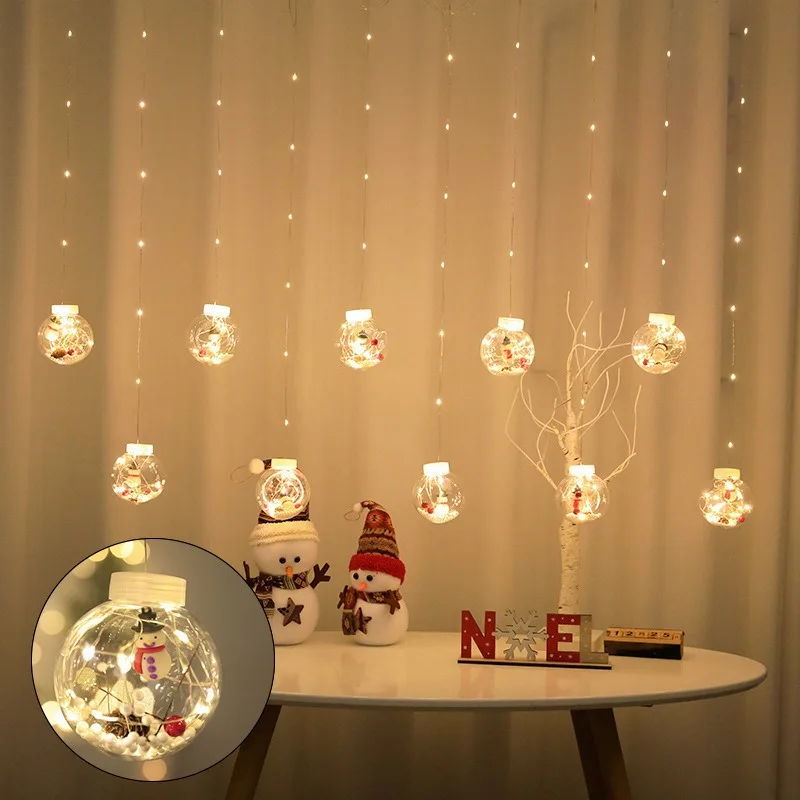 Christmas Decoration LED Lights Curtain Lights Santa Claus Snowman Christmas Tree Bedroom Window Decoration Lights