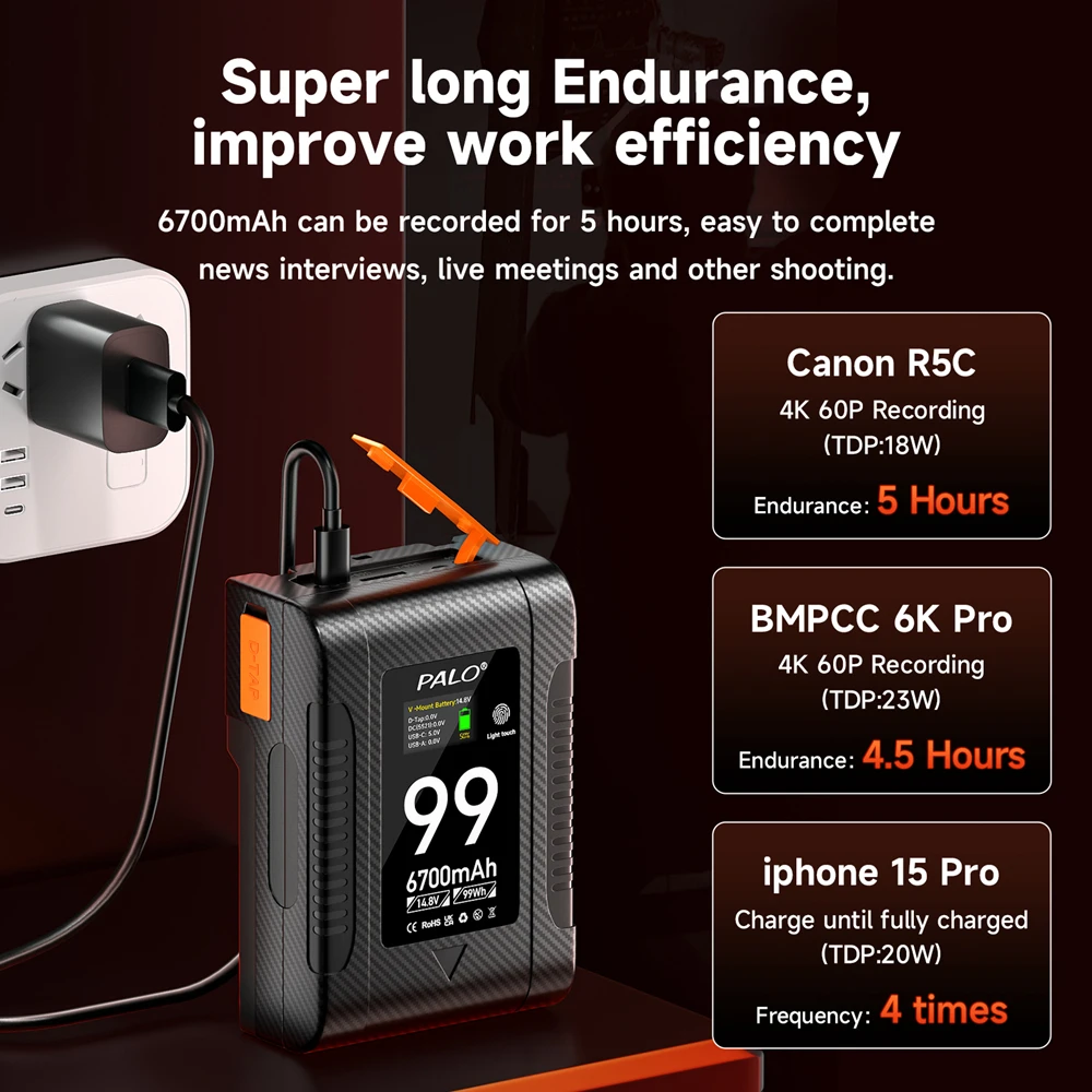PALO BP-199 V-Mount Battery bp-99 BP 95 V Lock Camera Battery For Sony HDCAM XDCAM Camera BMPCC 6K Pro Iphone 15Pro Canon R5C