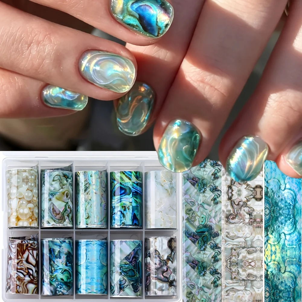 Iridescent Mother of Pearl Nail Foil Starry Sky Gradient Marble Nail Transfer Foil Paper Abalone Shell DIY Manicure Decorations