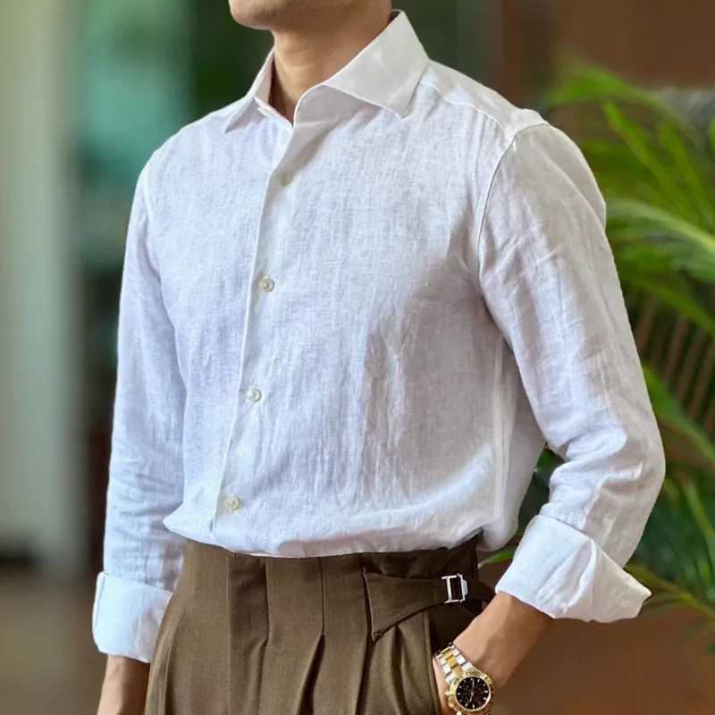 Men's Linen Blend Long Sleeve Shirt Versatile Daily Casual Trendy Elegant Simple Top for Social Occasions