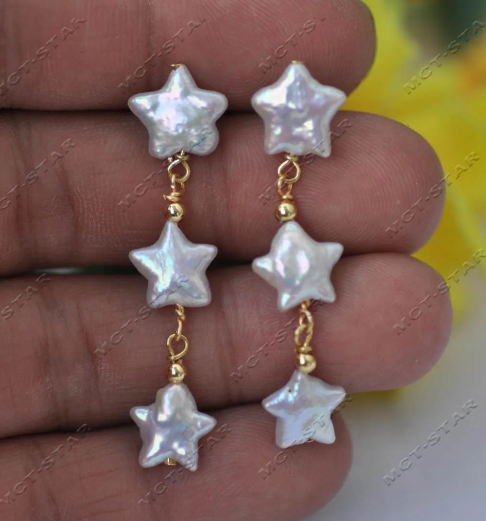 MTC·STAR  11mm Natural Star Pearl Dangle Earring Custom Jewelry（Z13309） Earrings