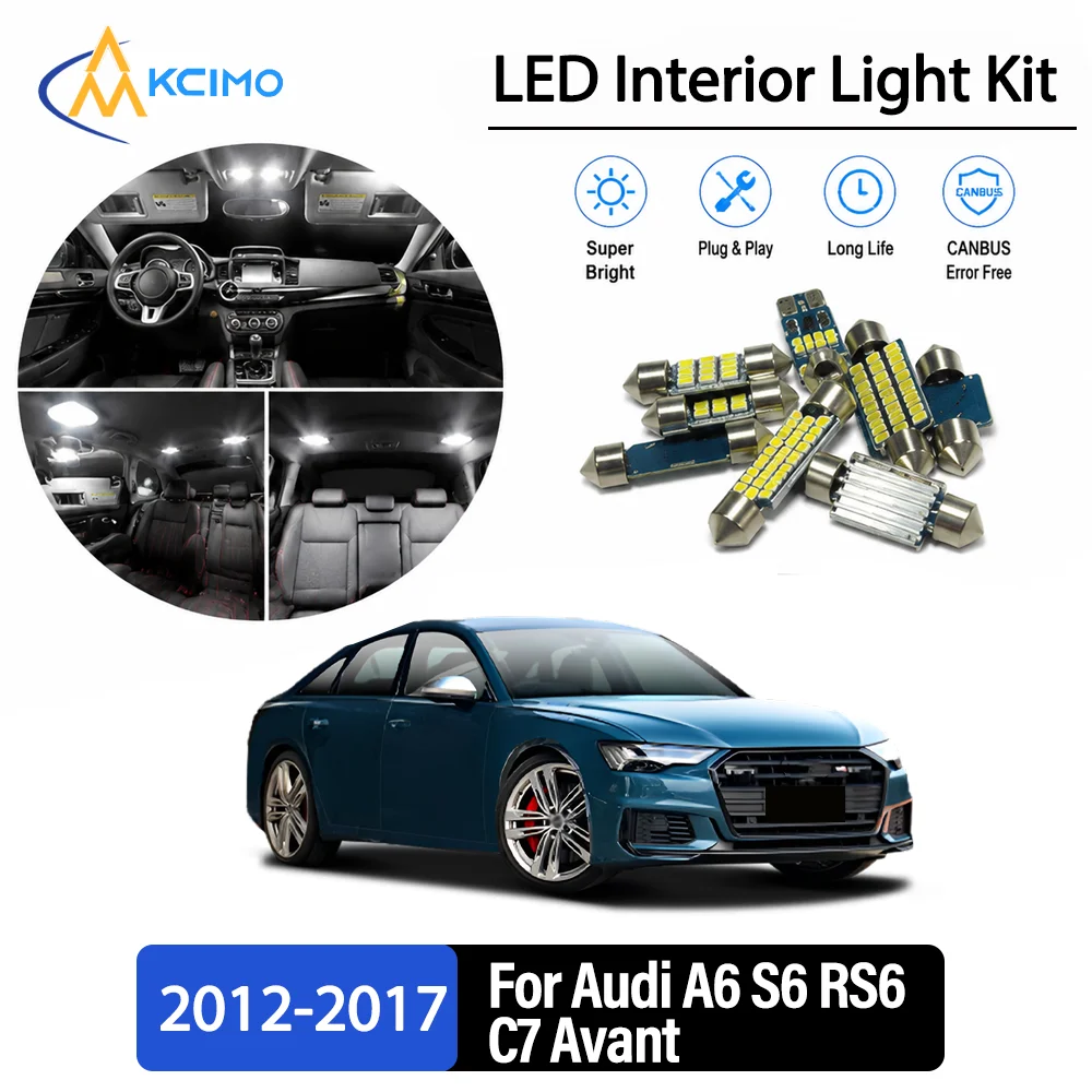For Audi A6 S6 RS6 C7 Avant 2012-2017 Premium No-Wire Continuous Glow Auto Interior LED Bulb Remodel Set Cabin Refit Lamps