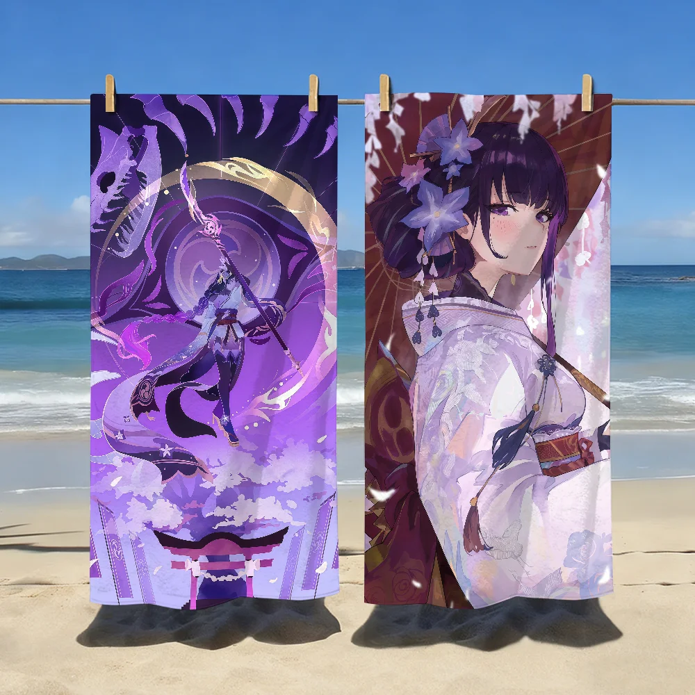 Raiden Shogun Game Genshin Impact Towel Sports Quick Dry Travel Camping Gear Sandproof Soft Light Large Beach Towel