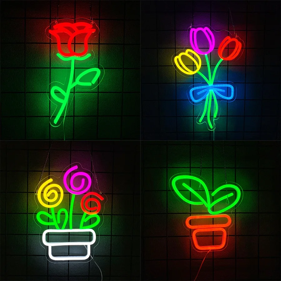 

Светодиодная вывеска для домашнего декора комнаты Kawaii Неоновое украшение стены Аксессуары для спальни Листовой магазин Свет Мать цветочное искусство Буч-магазин или