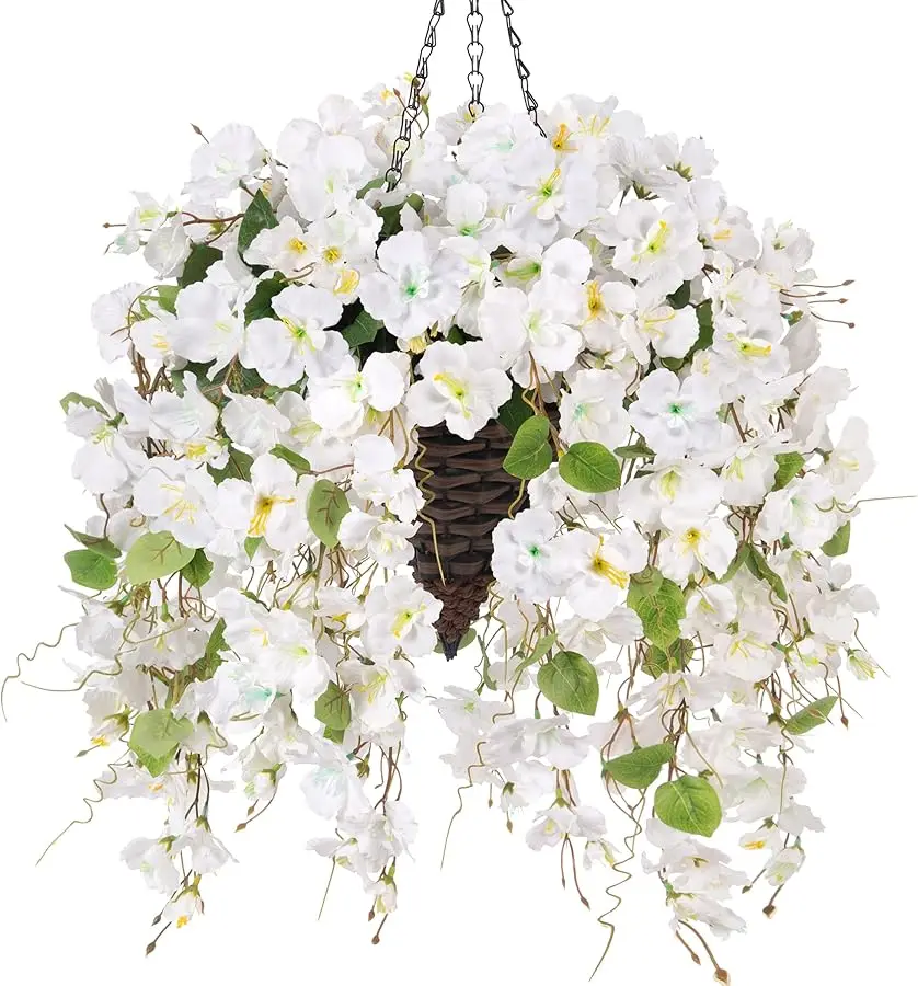 

Artificial Hanging Flowers Baskets Fake Plants for Outdoors Summer Decoration, Faux Hibiscus UV Resistance Realistic Silk Flower