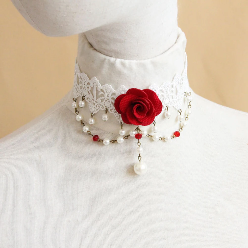 

Pearl Flower Necklace Women Lace Choker Adjustable Clavicle Chain Sexy Prom Party Accessories Retro Style Necklaces