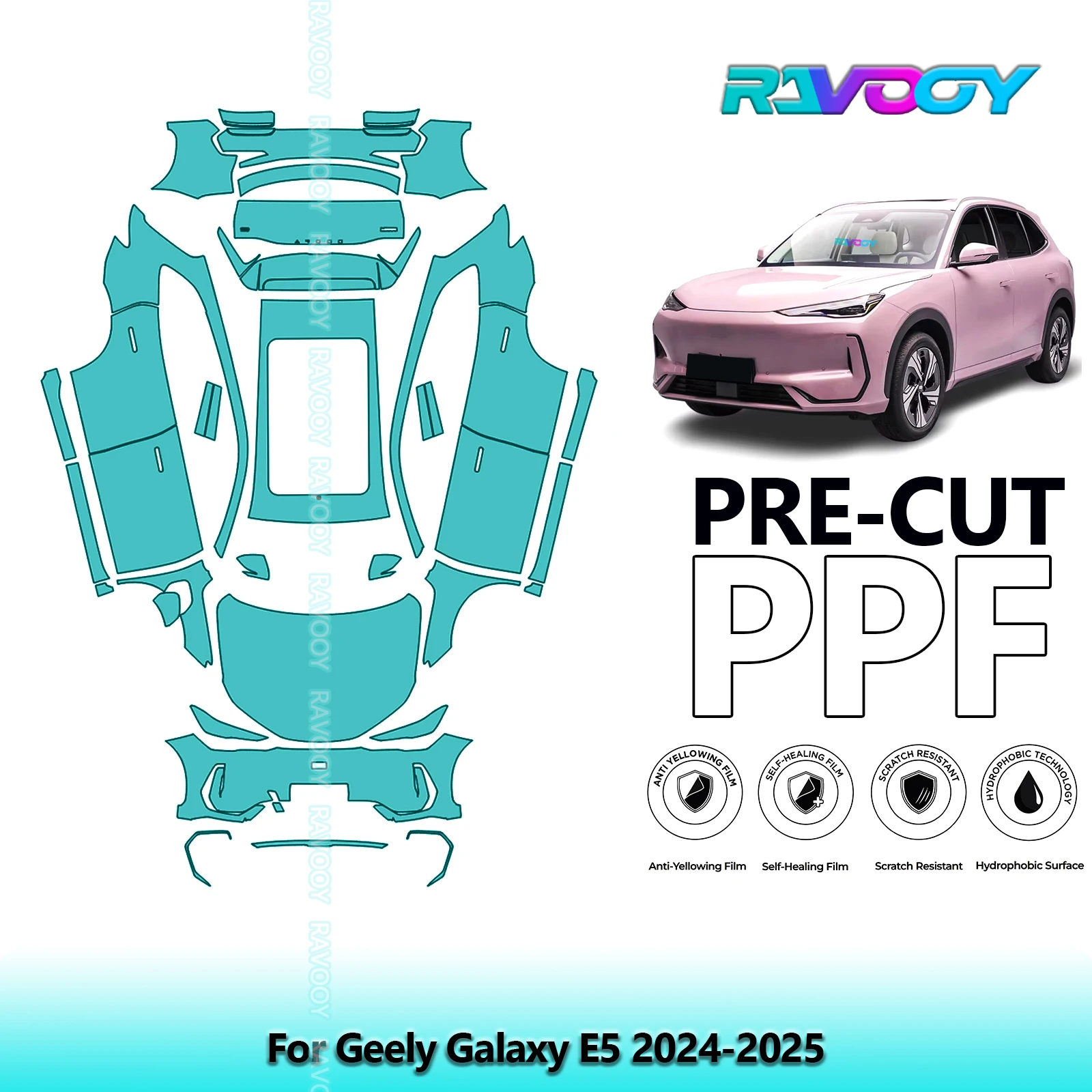 Full Vehicle Clear Bra Precut PPF Paint Protection Film For Geely Galaxy E5 2024-2026 8.5mil Self-Healing TPU Scratch Resistant