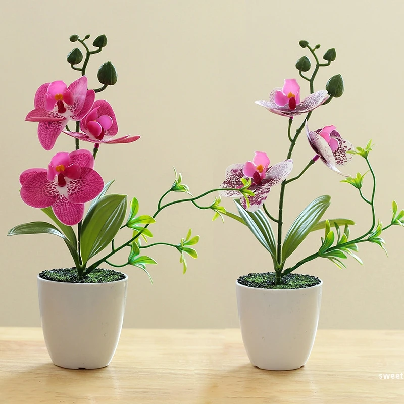 زهرة اصطناعية بوعاء محاكاة فراشة السحلية Wintersweet بونساي ديكور المنزل زهرة مقلد نباتات بوعاء وهمية #1