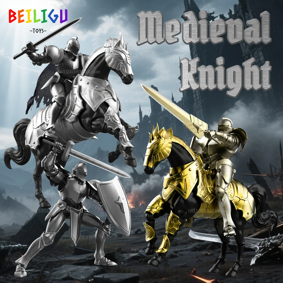 

Medieval Europe Knight Warhorse Multi-joint Movable Assembly Action Figure Cold Weapon Sword Shield Combination Collection Toy