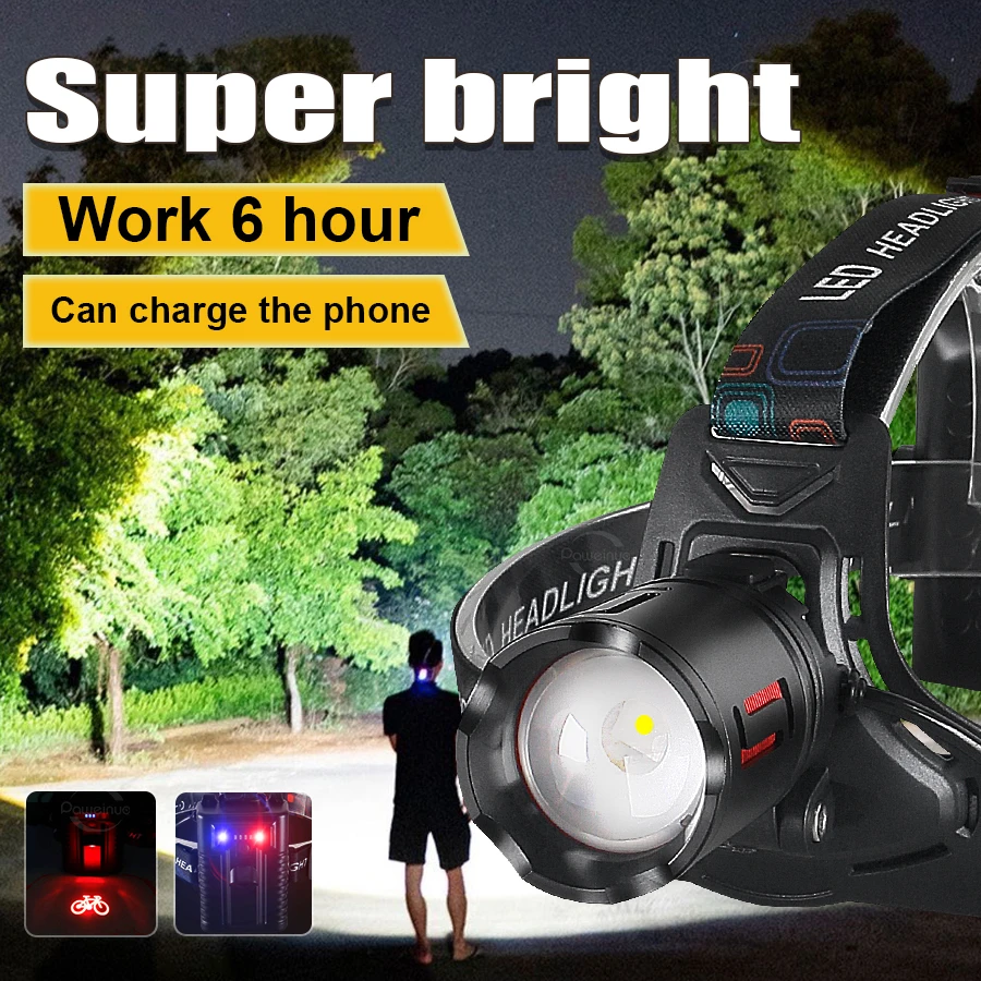 

Powerful Headlamp High Power LED Head Flashlight Super Bright Waterproof Head Lantern 3 Modes Rechargeable Camping Headlight