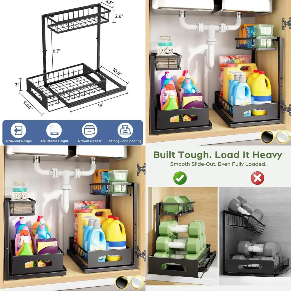 

2-Pack Adjustable Height Under-Sink Organizers with Slide-Out Drawers for Kitchen and Bathroom Cabinets