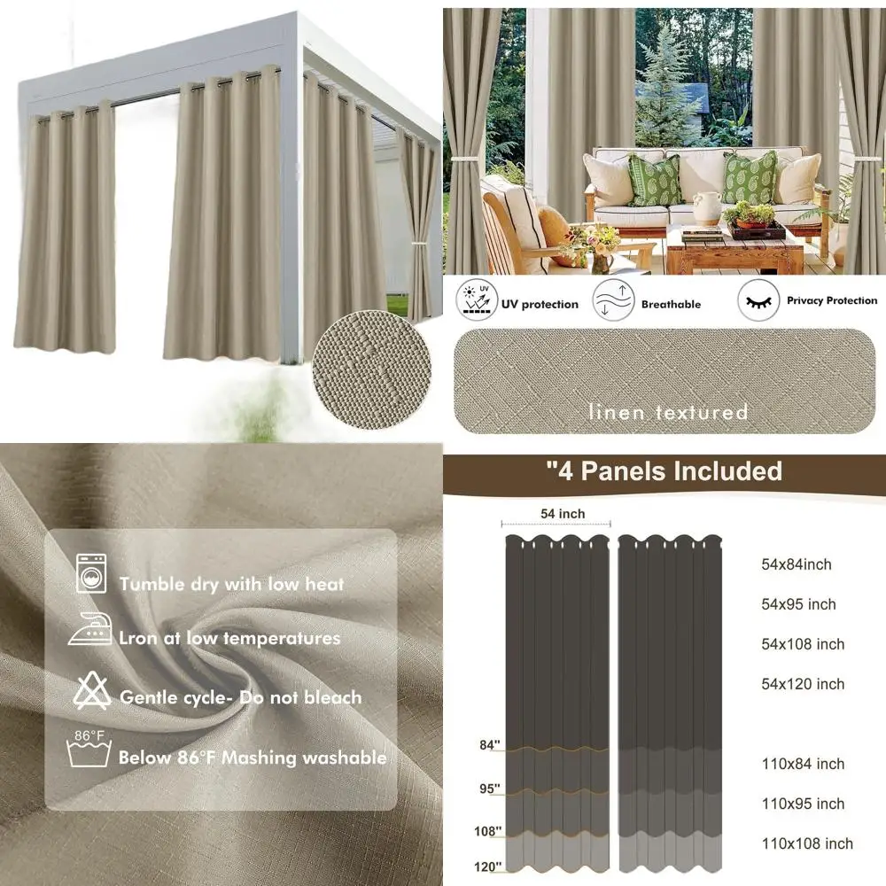 

Waterproof Linen Patio Curtains, 4-Panel Set, 54x84, Taupe, Suitable for Indoor and Outdoor Privacy