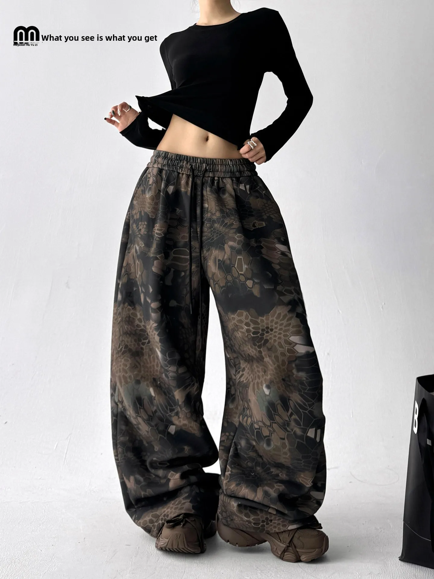 

Американские ретро-брюки-карго с камуфляжным принтом для женщин, прямые широкие брюки в стиле хип-хоп, повседневные брюки для весны и осени, новый стиль