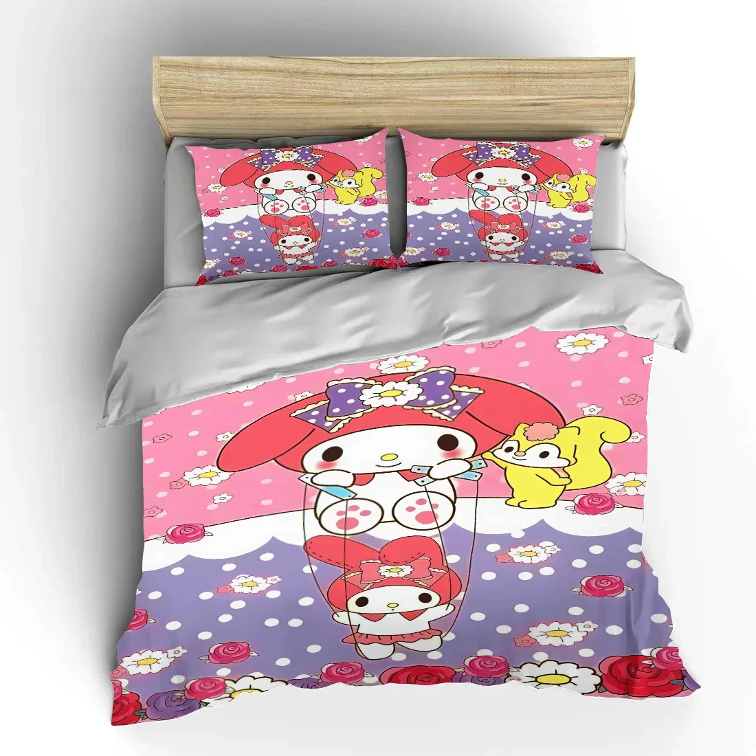 My Melody Hello Kitty 3pcs Bedding Set Fluffy Cartoon Comforter Cover Soft Kids US Twin King Queen Size Bedding Set Bedclothes