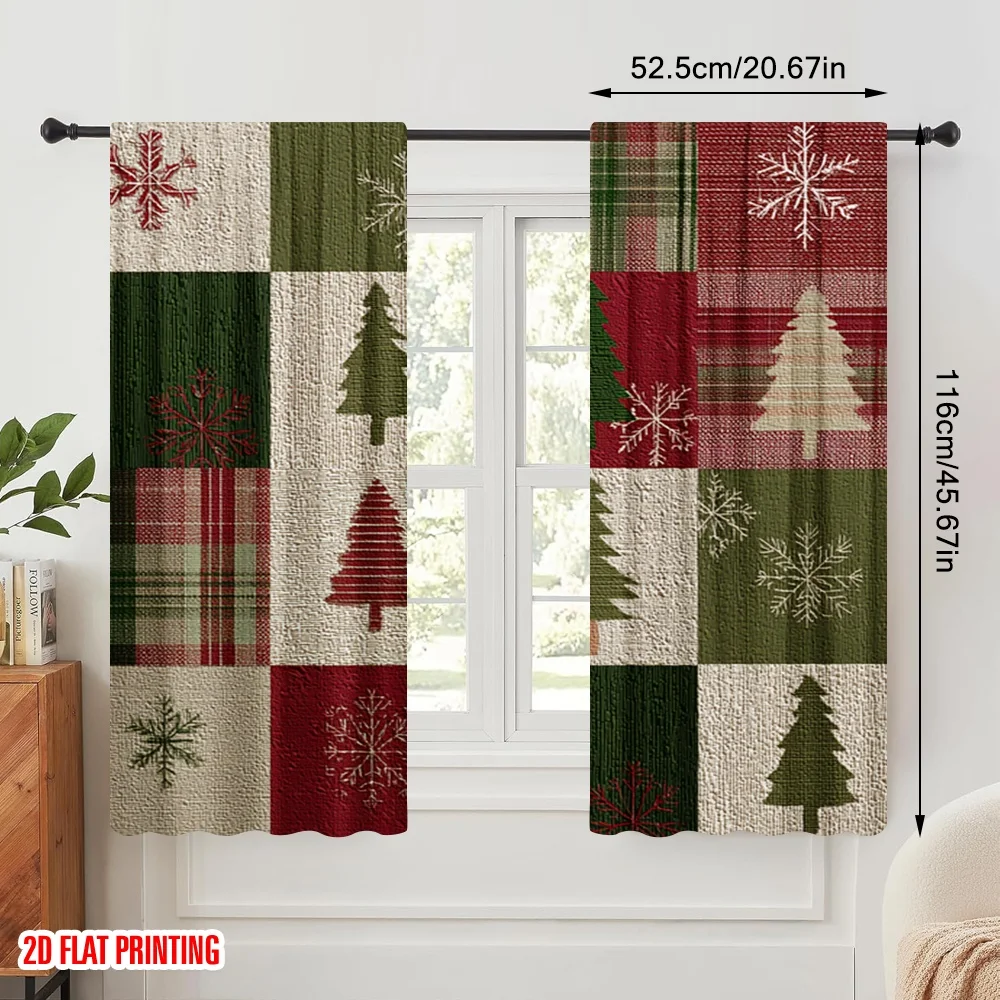 2pcs,2D plane printing Contemporary Curtains Christmas trees and snowflakes Polyester (without rod) Festive Use for Kitchen