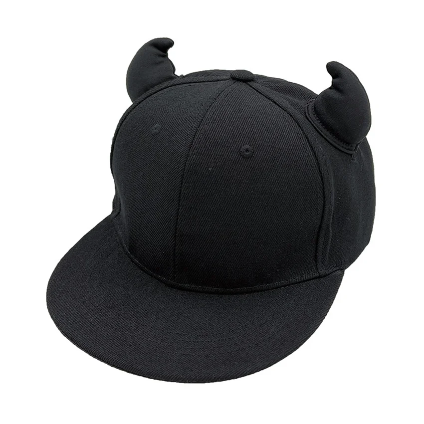 Pure Black Little Devil Horn Succubus Baseball Cap for Men Women Hip Hop Outdoor Sports Personality Flat Brim Hat COS PY49