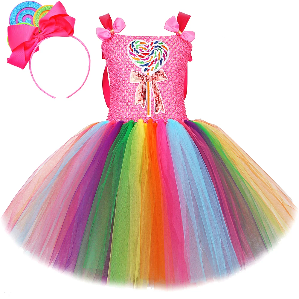 Baby Girls Rainbow Candy Tutu Dress Lollipop Birthday Costume for Kids Christmas Halloween Princess Dresses Outfit Child Clothes