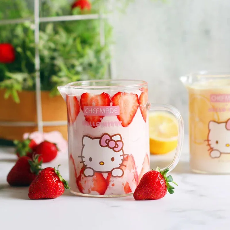 Sanrio Kawaii Hello Kitty Glass Measuring Cup Anime Cartoon Thickened Kitchen Food Grade 350ml Dessert Baking Tool with Scale