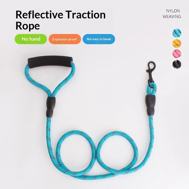Reflective dog leash, nylon braided for explosion-proof and resistant to pulling, with soft foam comfortable handle
