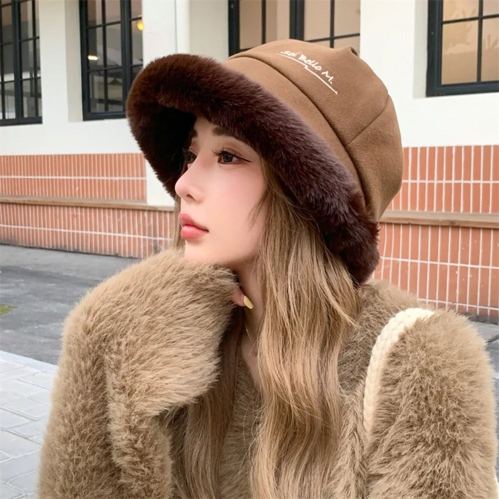 Trendy Fashion Fluffy Fur Bucket Hat Thickened Windproof Basin Hat Ear Protection Exquisite Fisherman Hat Women