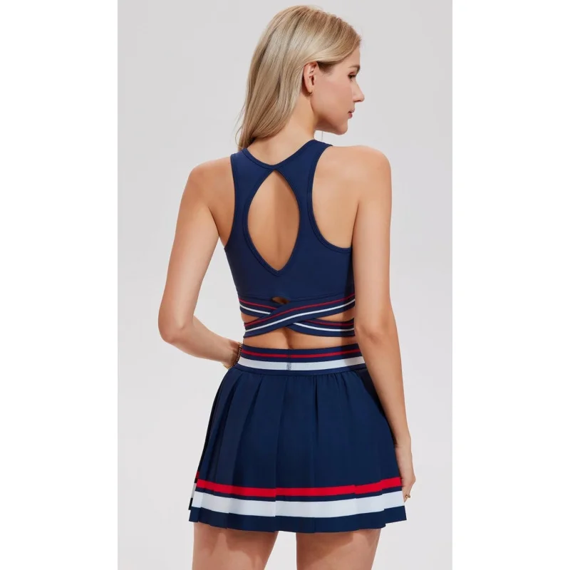 SharpStar 2 Pcs Outfits Tennis Skirt Set Crop Top High Waisted Pleated Skirt Matching Athletic Going Out Y2K Preppy Clothes